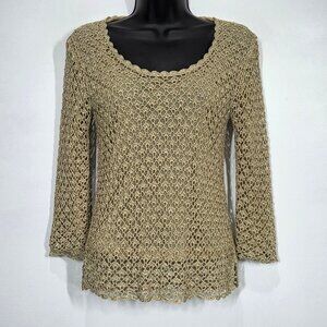 Vintage Cache Top Womens Small Gold Metallic Crochet Knit Mesh Party Y2K